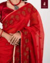 Red Cotton Saree with Embroidery - Image 3