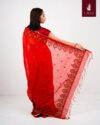Red Cotton Saree with Embroidery - Image 2